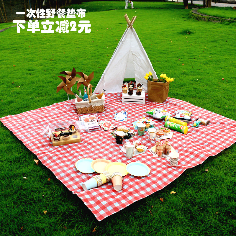 一次性野餐垫春游野餐桌布ins户外防水郊游烧烤加厚塑料露营台布