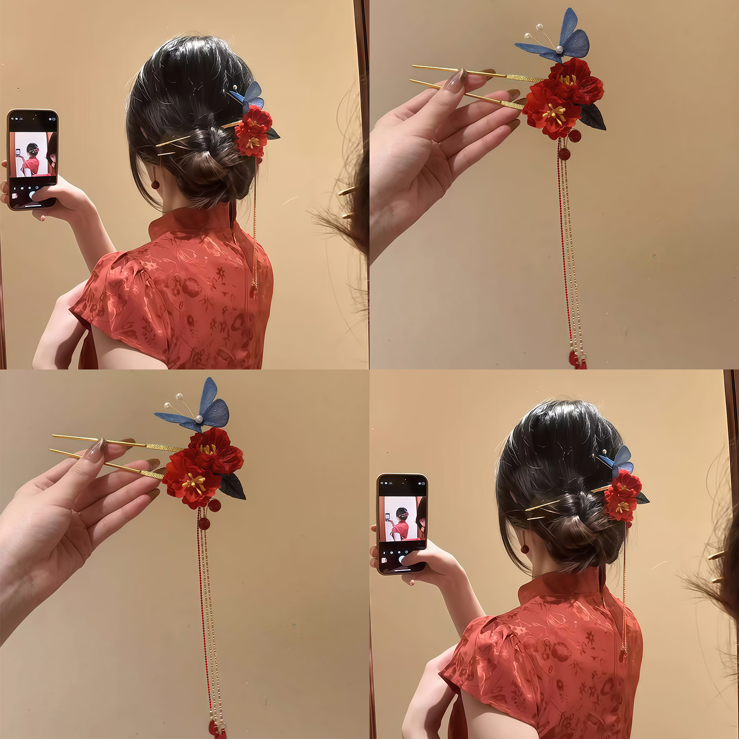 红梅映雪！新中式旗袍头饰发簪