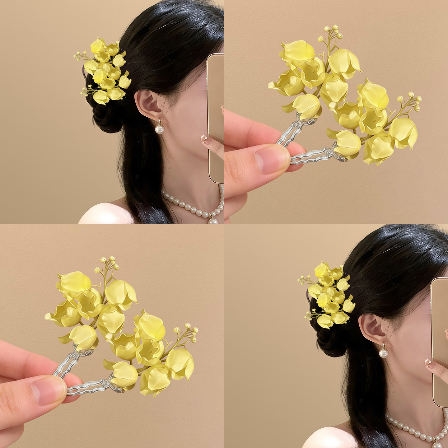 春日风铃花!氛围感黄色花朵发簪