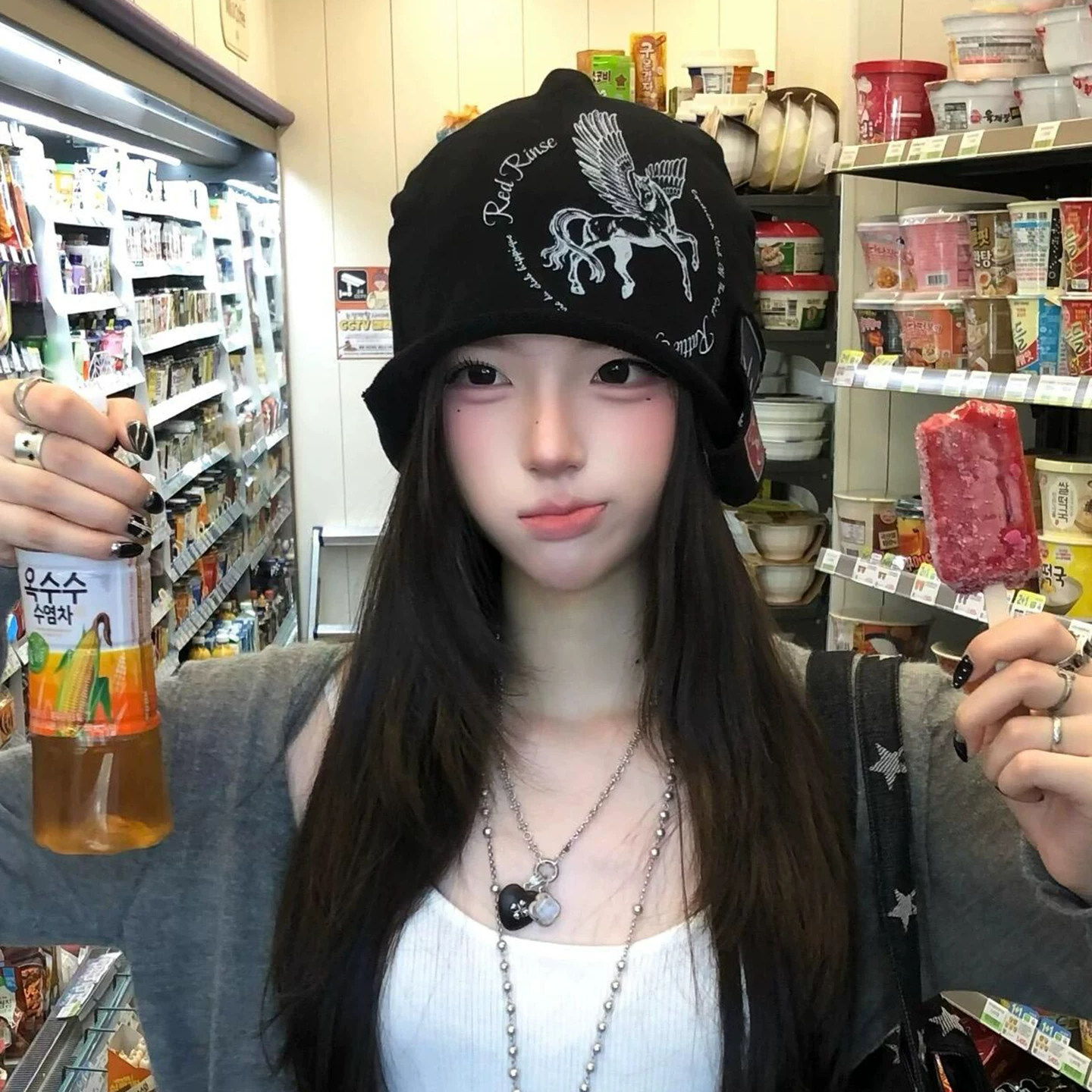 美式复古飞马印花堆堆帽