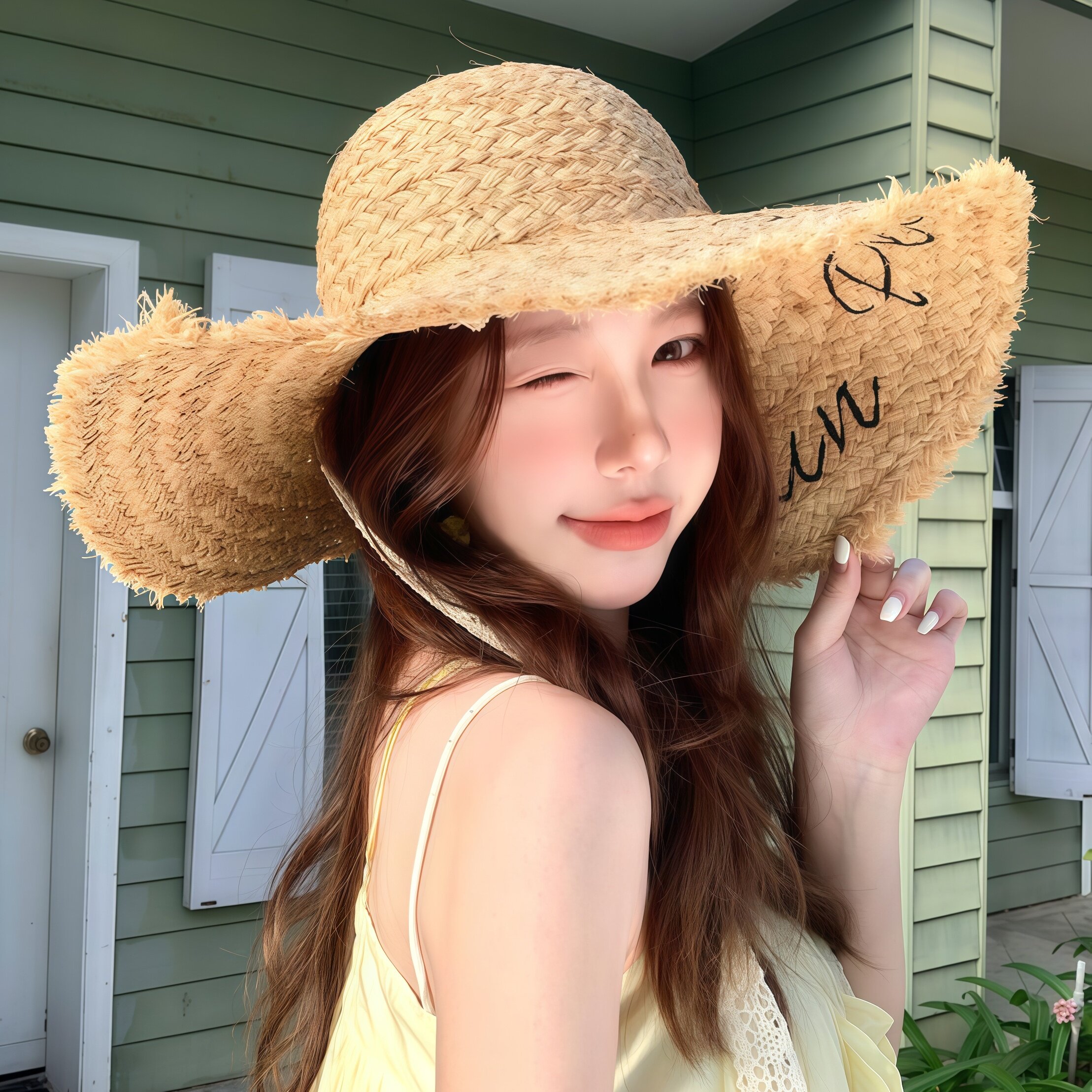 夏季海边大帽檐字母蕾丝防晒帽