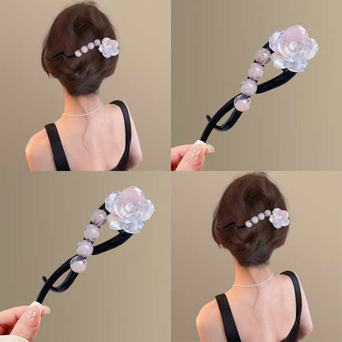 纯洁玫瑰水墨画花朵扭扭夹一字夹