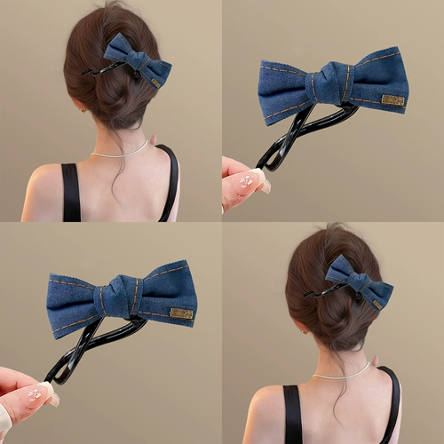 Джинсовый Бибикар Толокар Плазмакар с бантиком, универсальная заколка-крабик, заколка для волос, защита для ушей