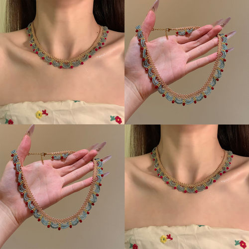 楼兰少女新中式红蓝撞色串珠项链