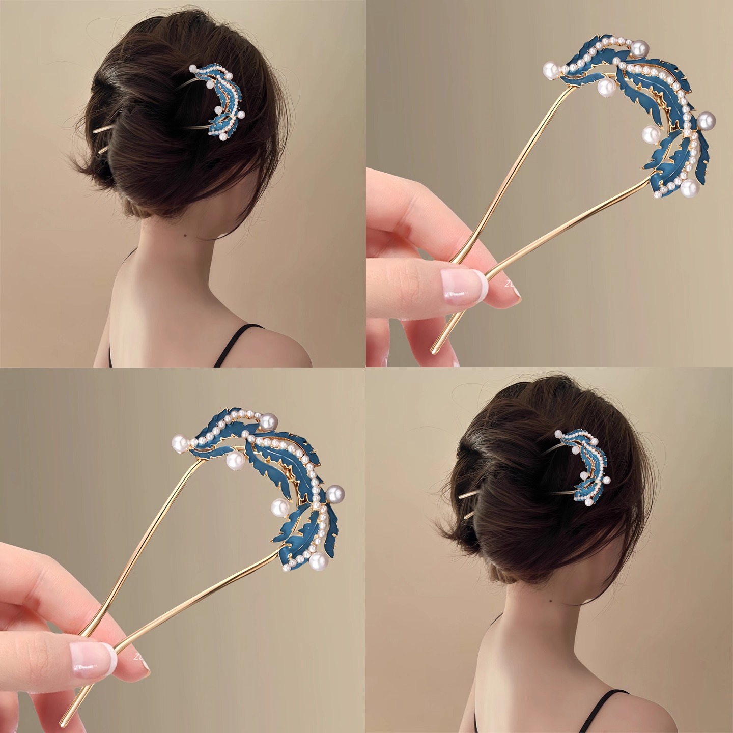 黛洇云國風仿燒藍發簪丸子頭發釵