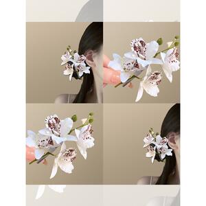洁白纯爱！仿真百合花朵发夹！高级感发饰头饰超仙侧边夹旅游发饰