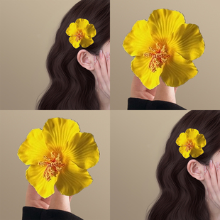 心在绿洲！扶桑花发夹！仿真花朵侧边夹拍照出片鸡蛋花头饰盘发器