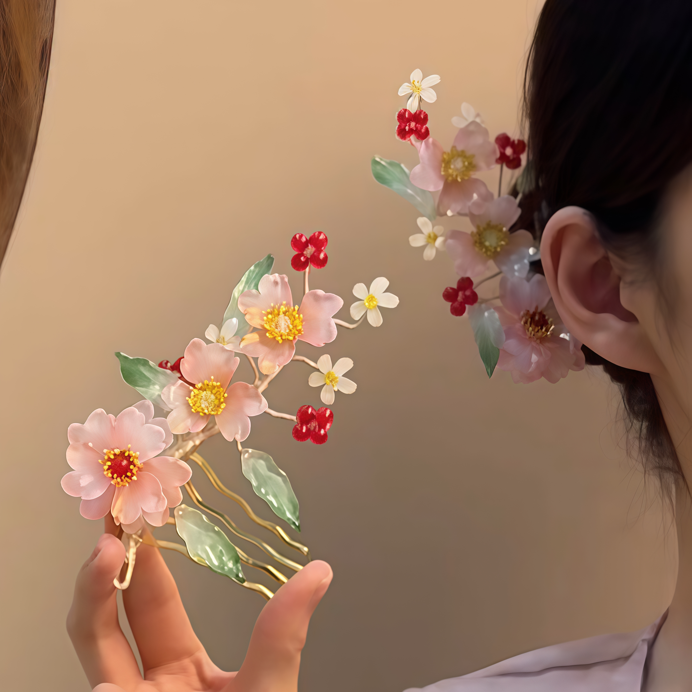 小野繁花!氛围感彩色花朵发钗