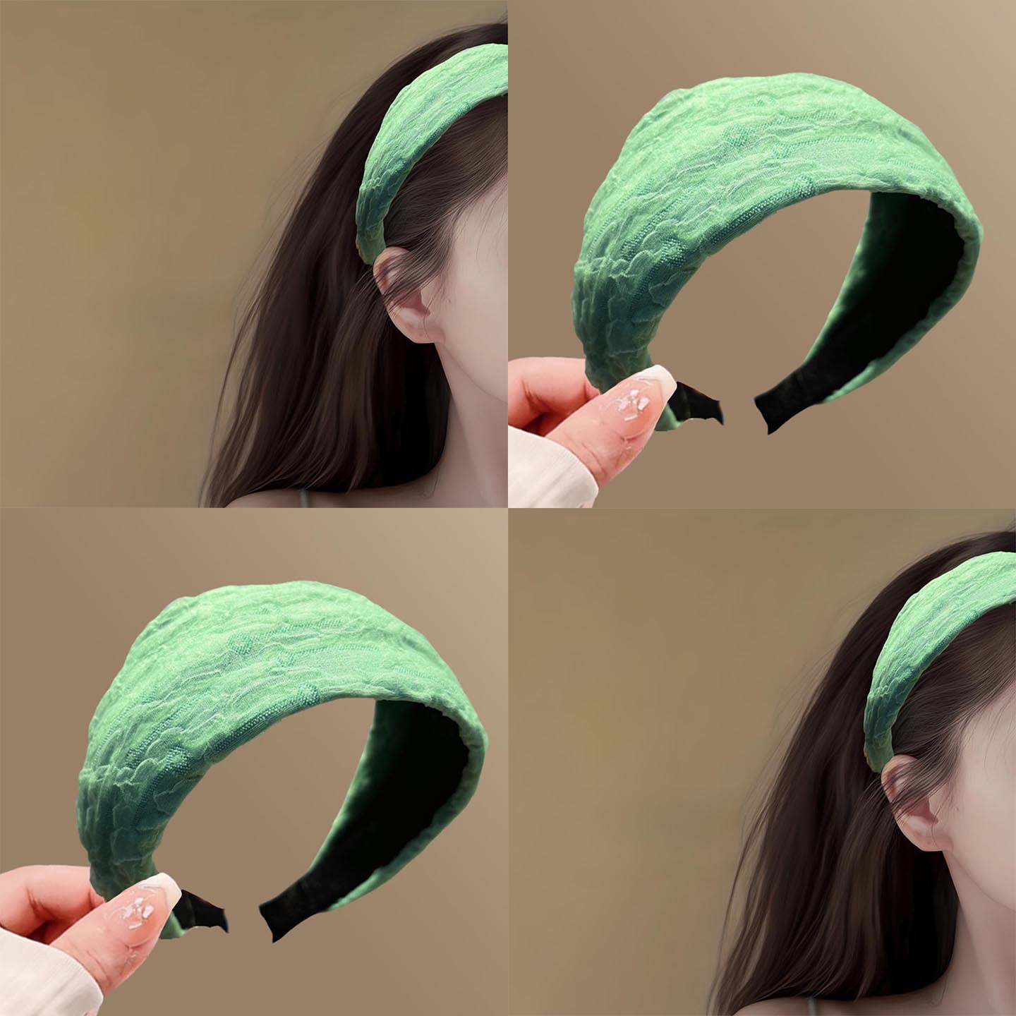 雪紡綠色！綠色網紗寬邊發箍頭箍