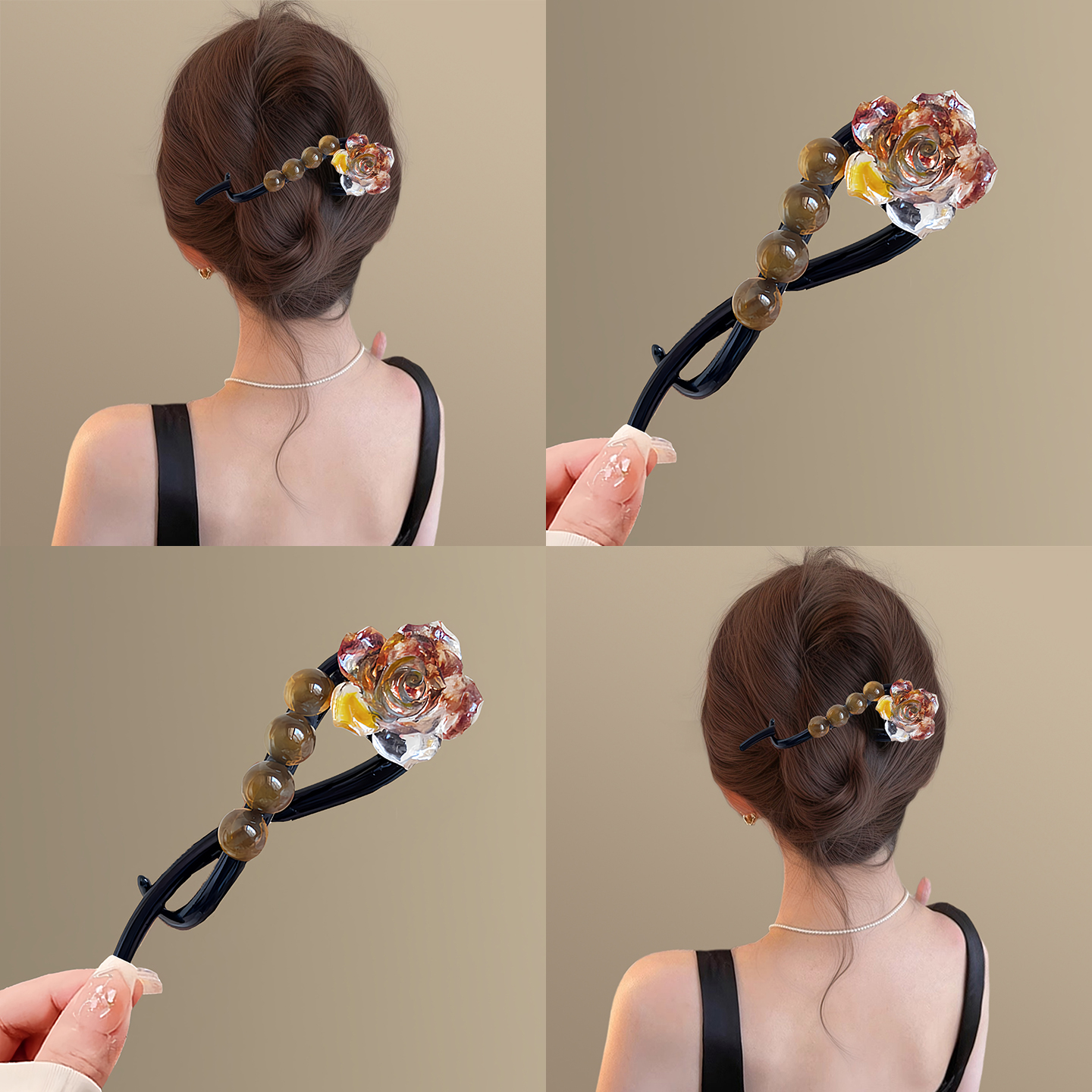 富士玫瑰！水墨画花朵扭扭夹发饰