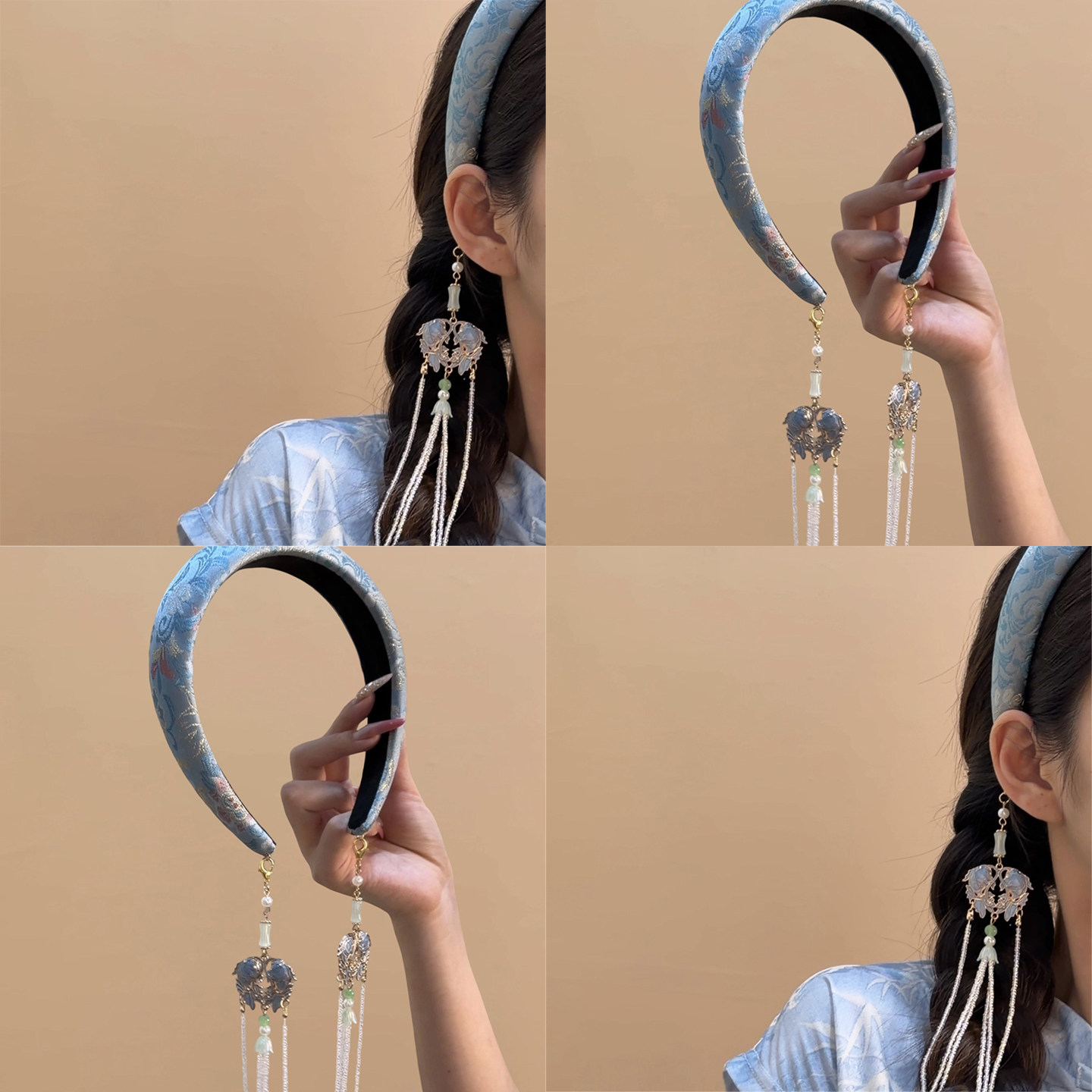 清冷江南~宋锦宽边发箍流苏头箍