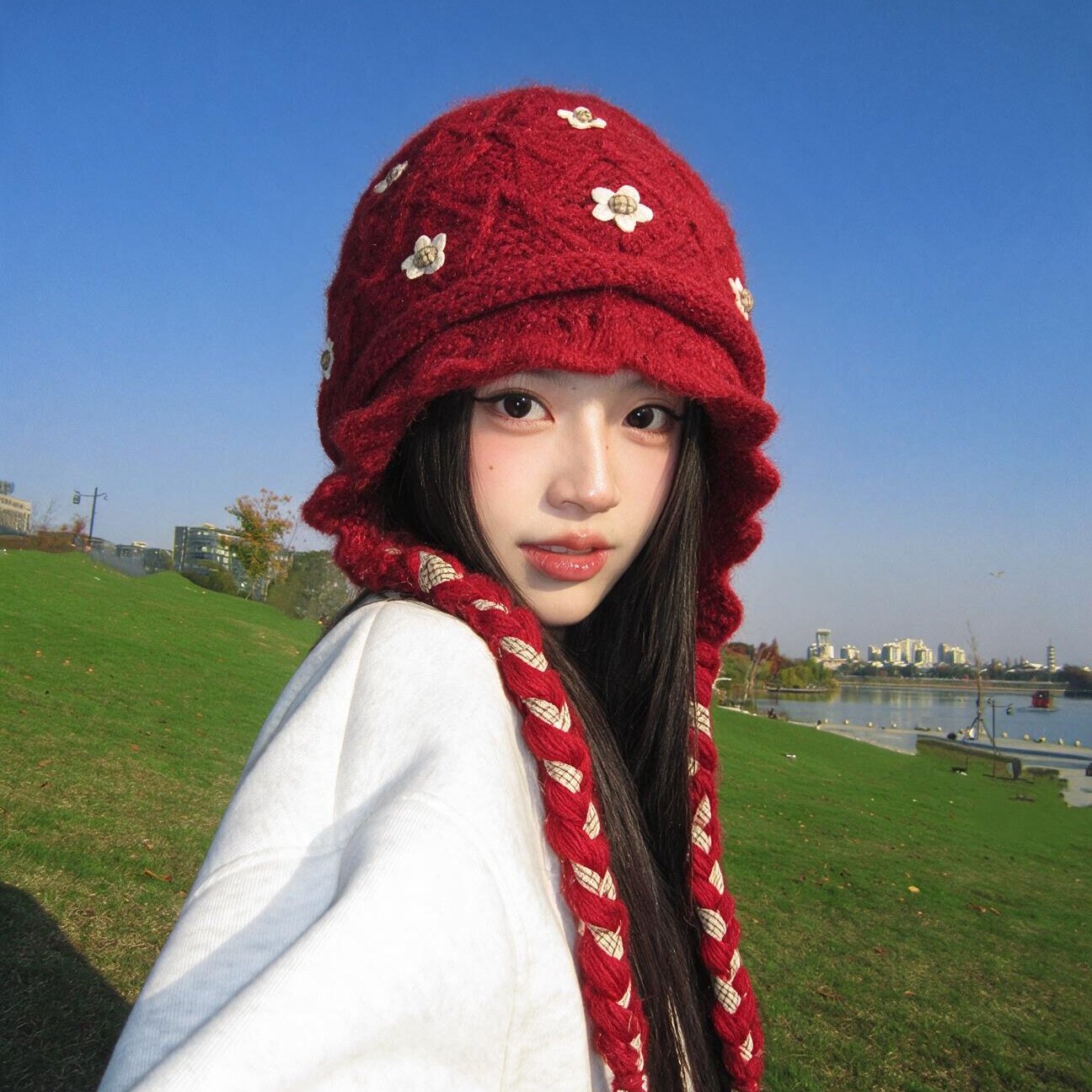 川西出游拍照绝美针织帽
