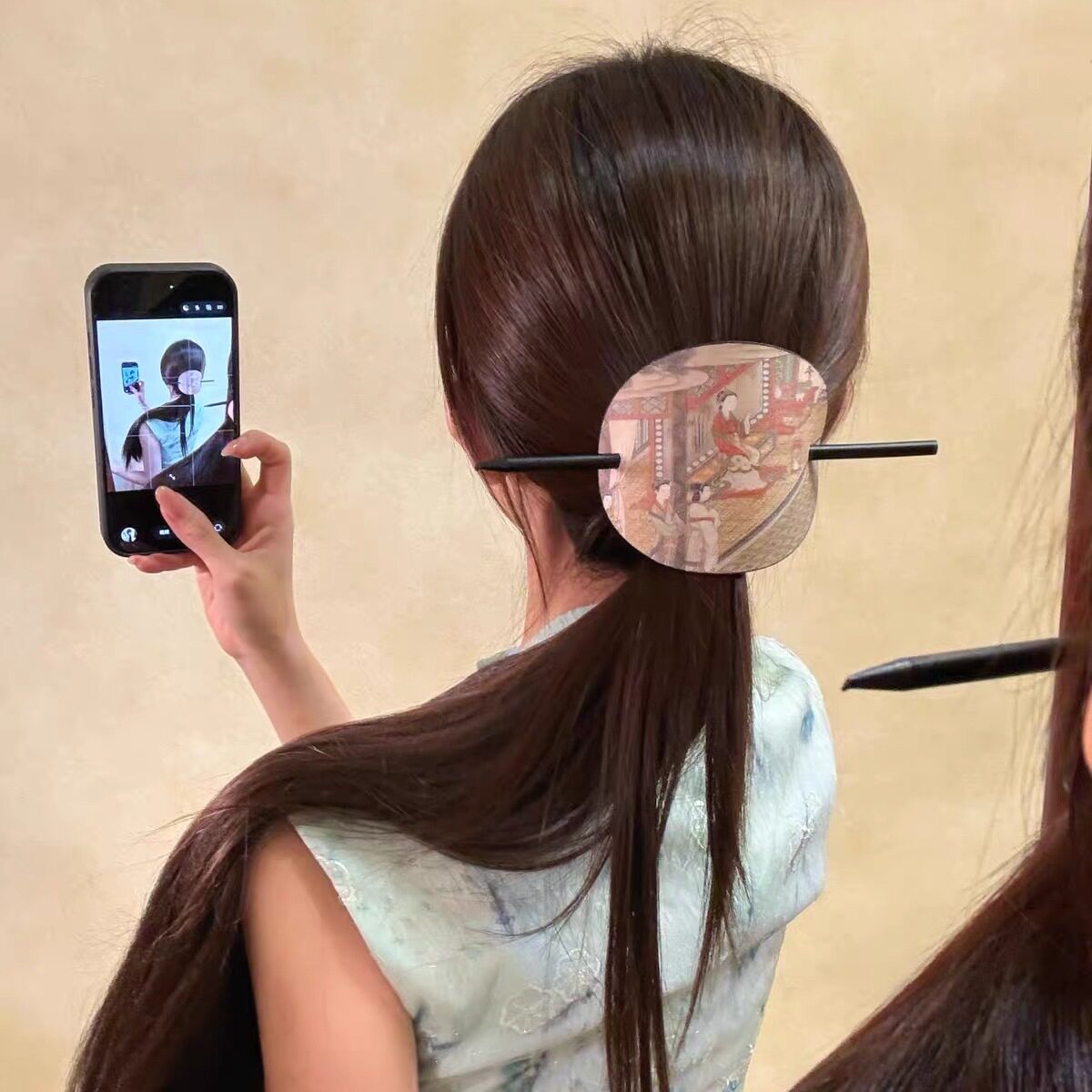 宋画仕女图古风汉服后脑勺发簪