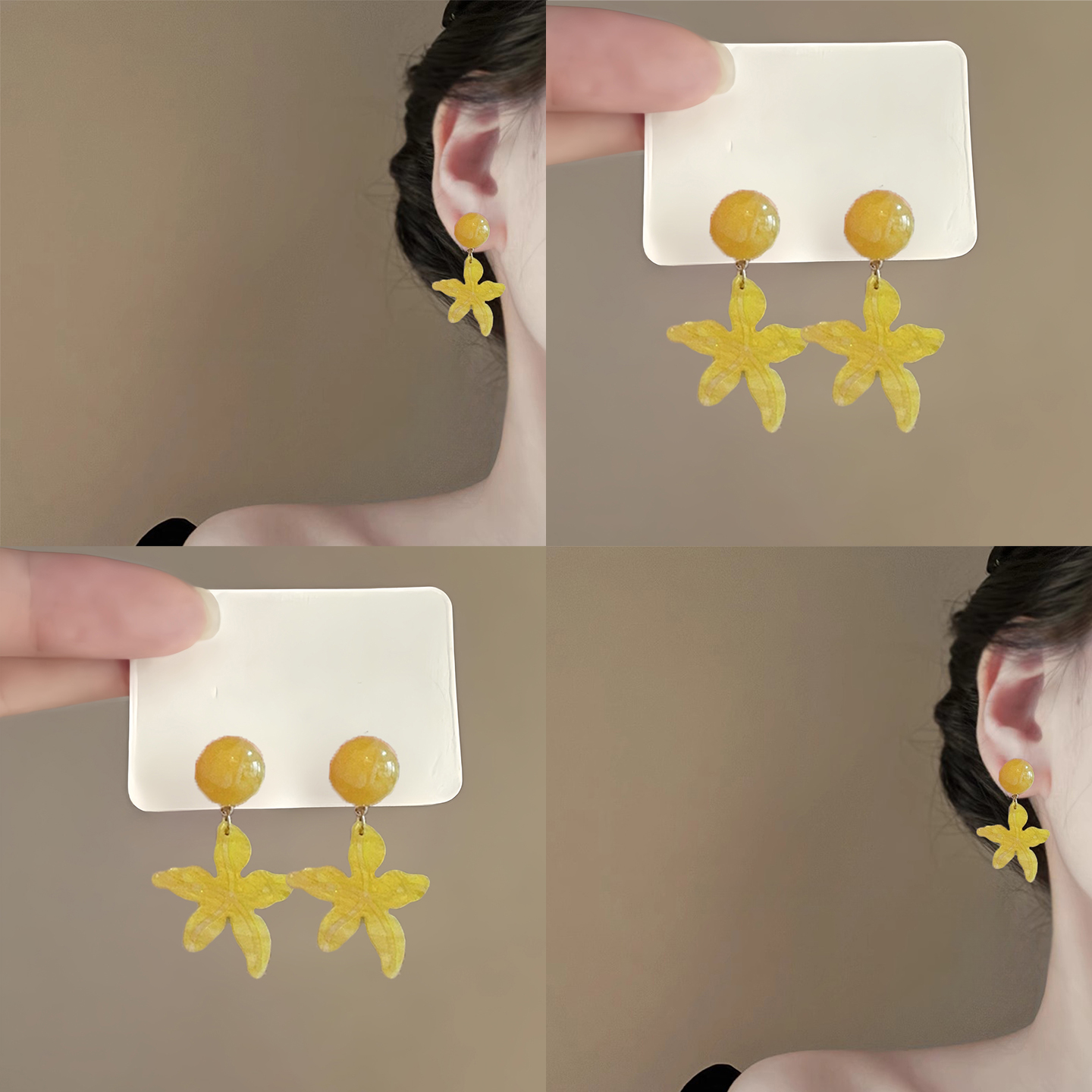 夏日檸檬黃！超仙亞克力楓葉耳環