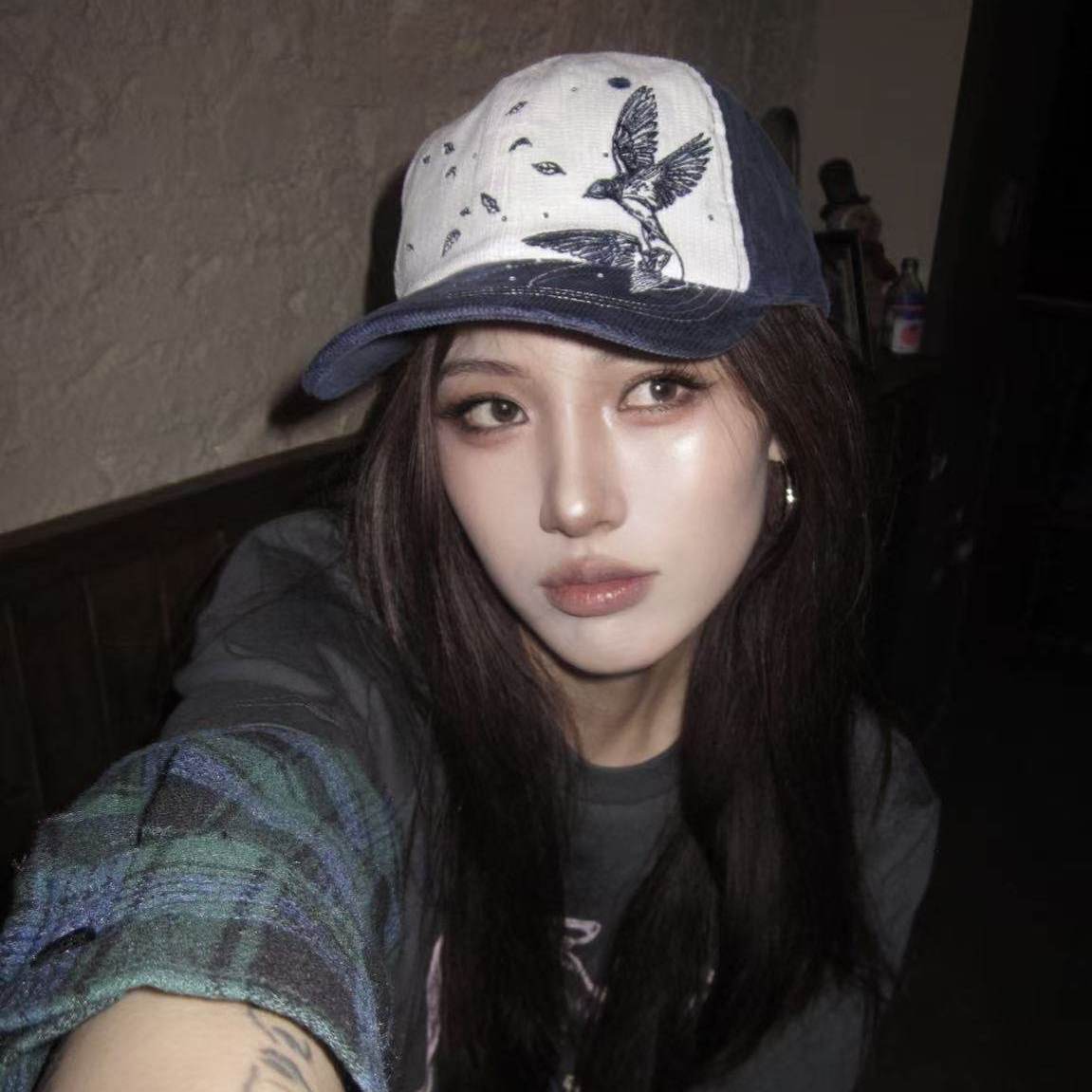 美式复古线条美学蓝白撞色棒球帽