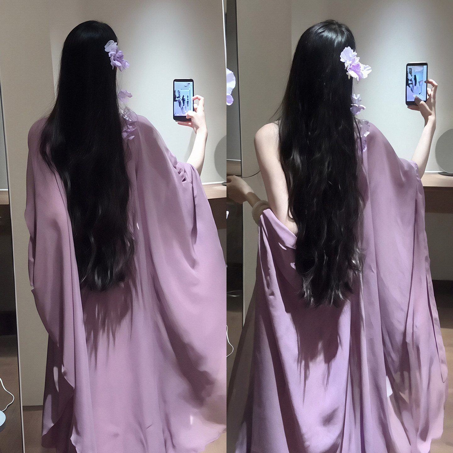 啊啊啊这紫色太仙美啦！纯欲风紫色薄款纱巾披肩氛围感夯爆的披风