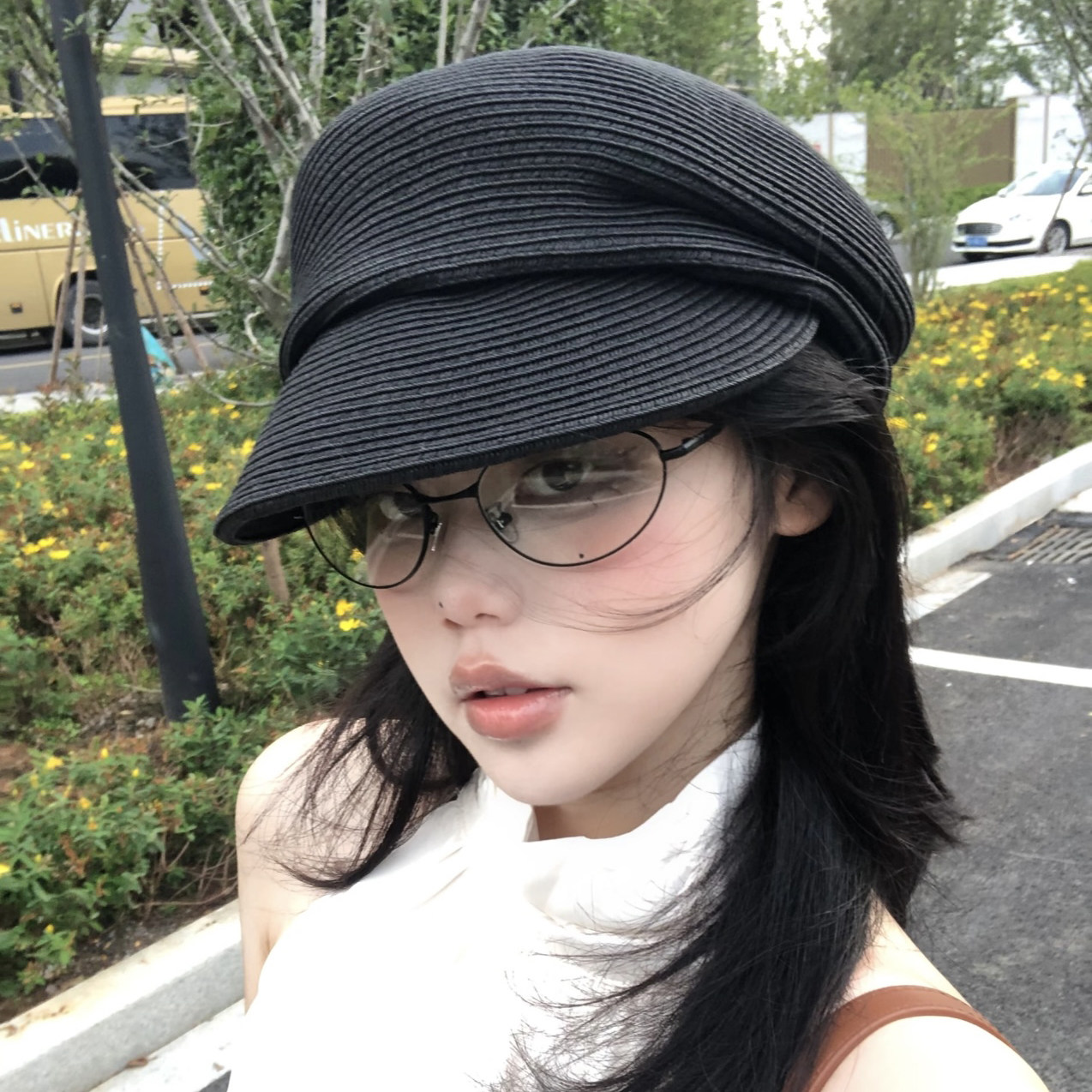 增高颅顶显脸小黑色贝雷帽马术帽