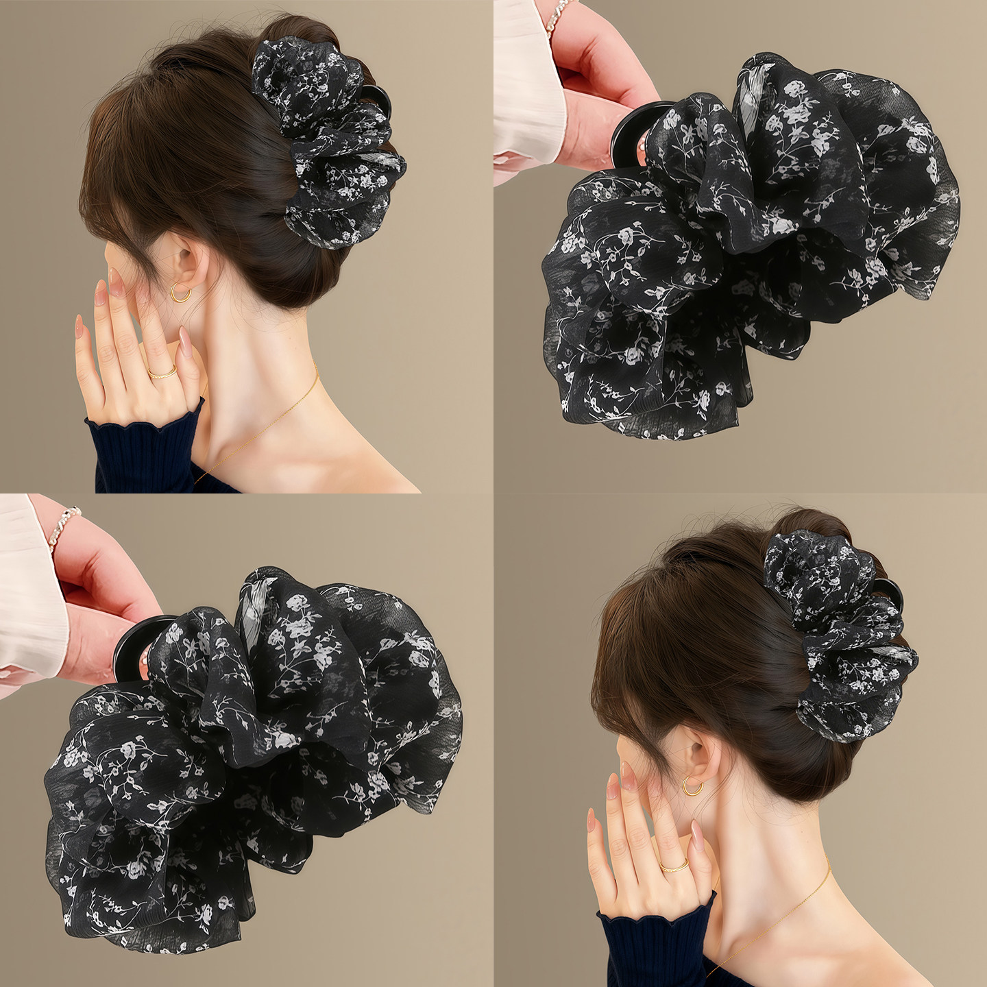 梅花素描！新中式国风泡泡袖抓夹女气质花朵后脑勺鲨鱼夹头巾遮耳,运动包/户外包/配件,头巾/遮耳,淘宝优惠券,粉丝福利购,淘宝优惠卷