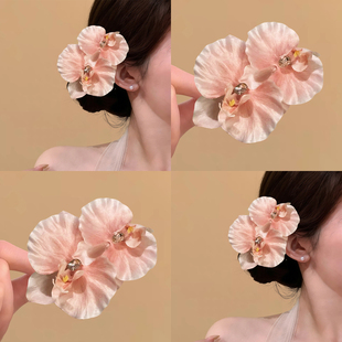 【柔粉如梦】海边度假风粉色蝴蝶兰发卡温柔雅致侧边仿真头花旅行