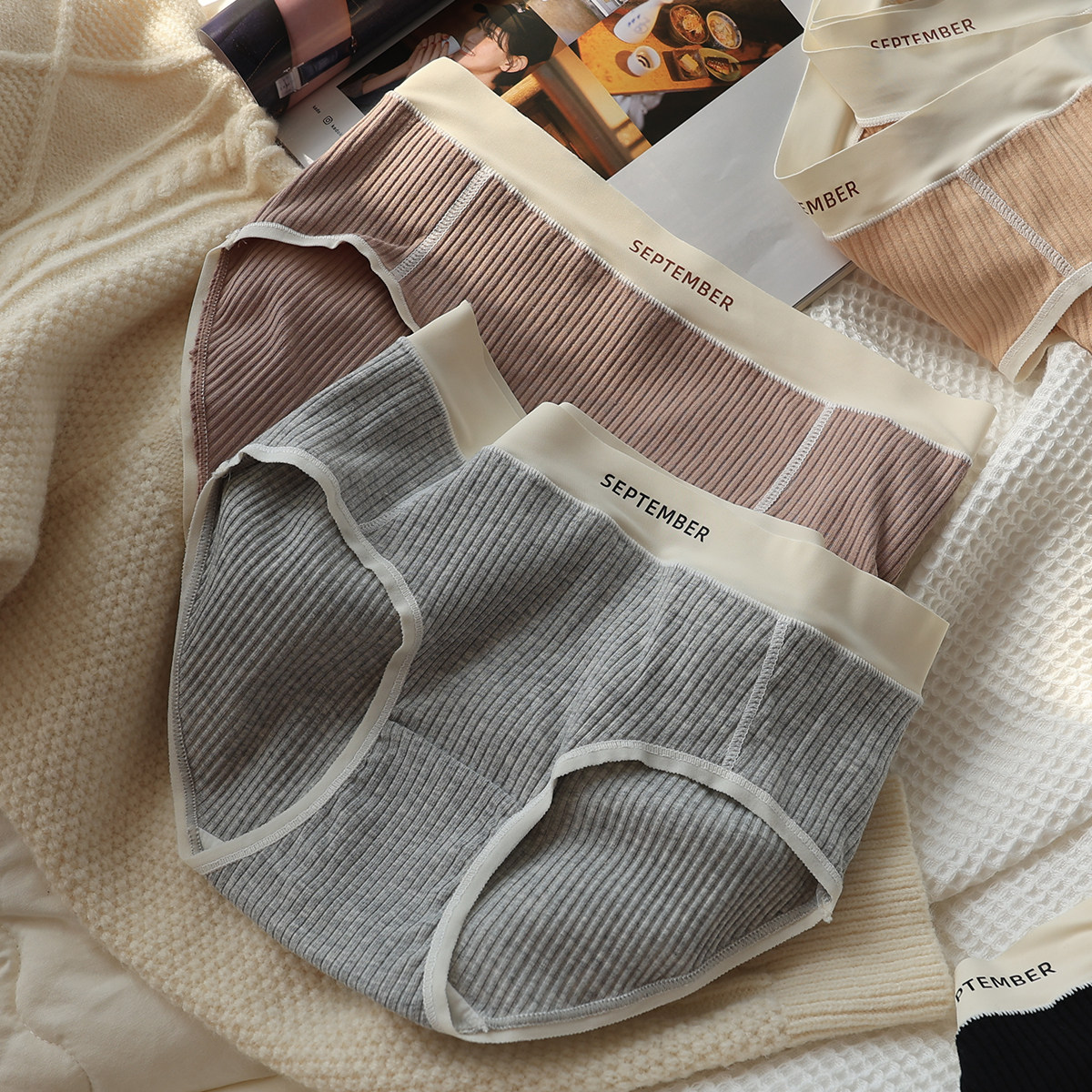 【中腰舒适】螺纹棉中腰女士内裤纯棉裆字母运动纯色简约少女短裤,女士内衣/男士内衣/家居服,女三角裤,淘宝优惠券,粉丝福利购,淘宝优惠卷