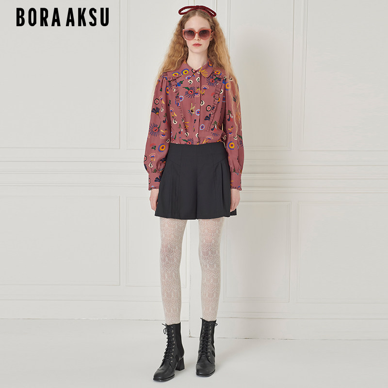BORAAKSU甜美木耳边缀饰印花衬衫