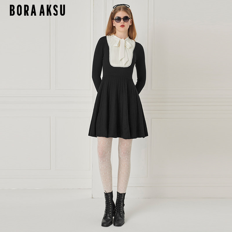 BORAAKSU泡泡袖褶裥针织连衣裙