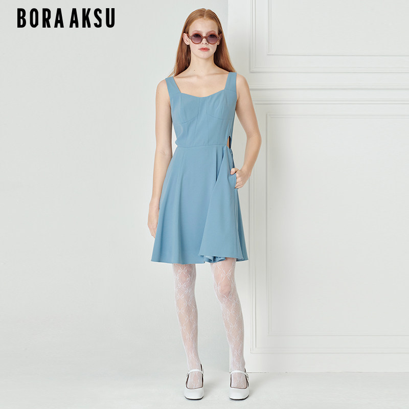 BORAAKSU2023夏季新品钻石领腰部镂空设计吊带连衣裙B1DDW64900