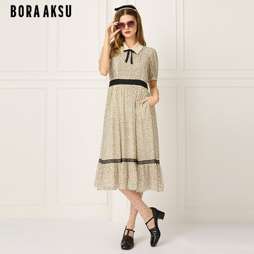 BORAAKSU2025泡泡袖印花连衣裙
