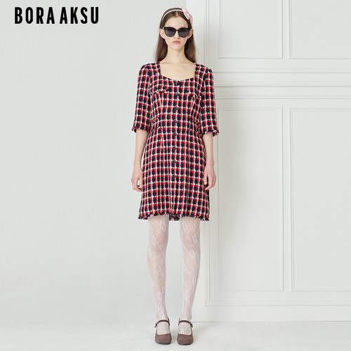 BORAAKSU小香风粗花呢方领连衣裙