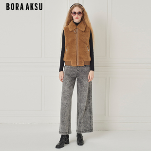 经典 翻领羊毛拼接针织背心马甲B1EHW85010 新品 BORAAKSU2024秋季