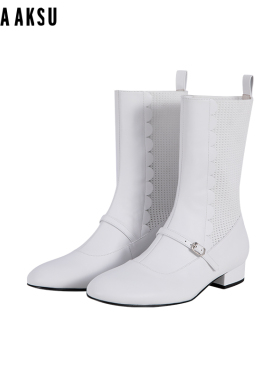 BORAAKSU2023初夏新品甜美百搭牛皮革纯白低跟女靴短靴B8DAWSB007