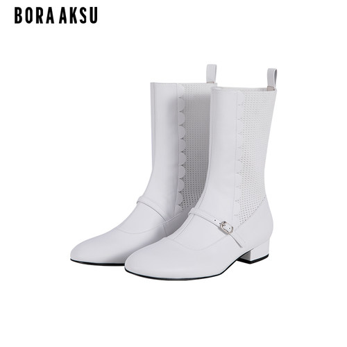 BORAAKSU牛皮革低跟女靴袜靴
