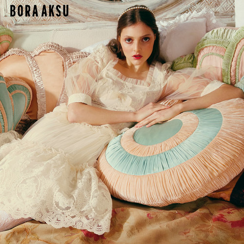 BORAAKSU褶裥蕾丝气质连衣长裙