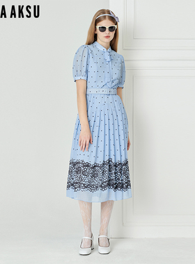 BORAAKSU2023初夏新品法式复古泡泡袖波点腰带连衣裙B1DCW62850