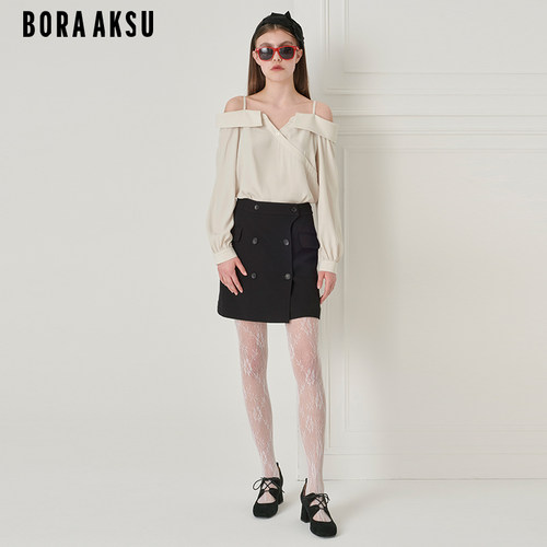 BORAAKSU露肩泡泡袖长袖衬衫