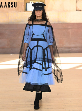 伦敦时装周BORAAKSU2023秋季新品一字肩褶裥网纱礼服裙B1DBW62950