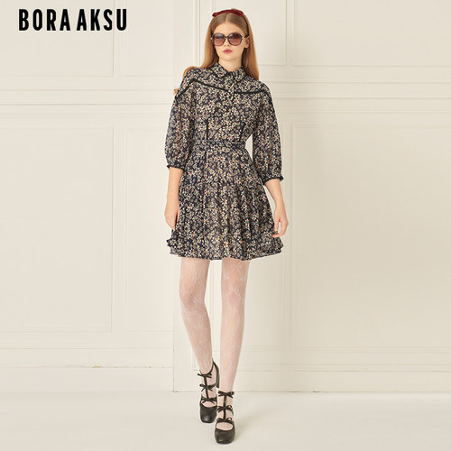 BORAAKSU法式褶裥碎花连衣裙