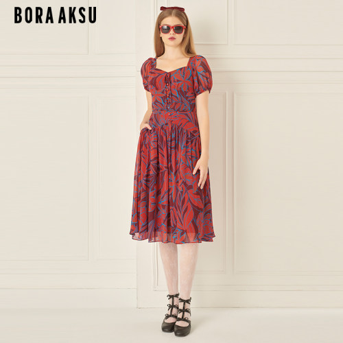 BORAAKSU抽褶热带印花连衣裙