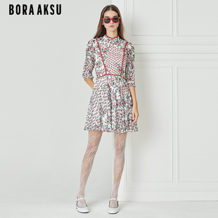 BORAAKSU2023早春新品 佩斯利印花连衣裙B1DAW61040 甜美立领泡泡袖