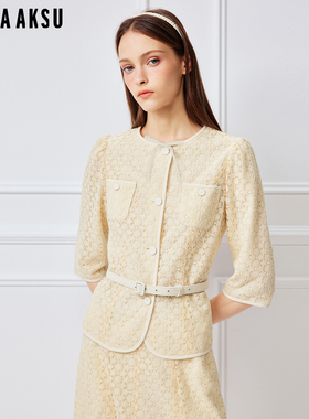 BORAAKSU2026春季新品舒适甜美百搭圆领米杏色短款外套B1GBW10040