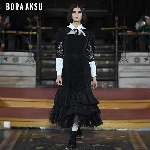 BORAAKSU蝴蝶结塔夫绸蕾丝礼服裙