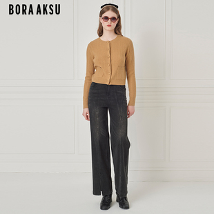 BORAAKSU2024秋季 山羊绒法式 圆领黄棕色针织开衫 B1EGW08230 新品