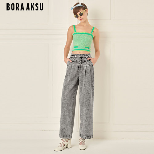 BORAAKSU花灰洗水牛仔裤阔腿裤