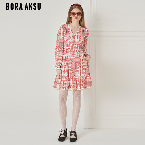 BORAAKSU法式茶歇印花连衣裙