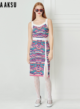 BORAAKSU2023夏季新品复古小众开衩下摆吊带针织连衣裙B1DDW04260