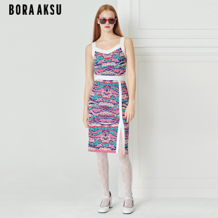 BORAAKSU2023夏季 复古小众开衩下摆吊带针织连衣裙B1DDW04260 新品