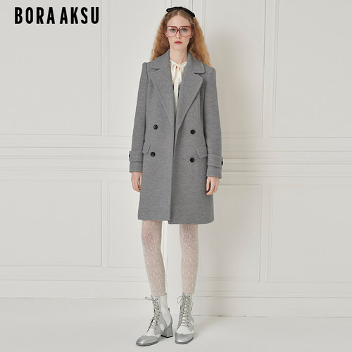 BORAAKSU双排扣翻领羊毛大衣外套