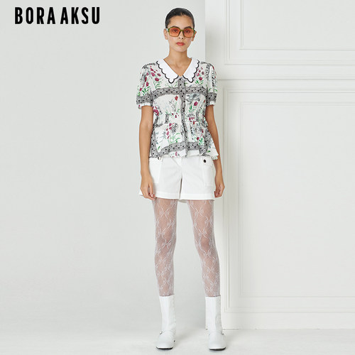 BORAAKSU桑蚕丝彼得潘领印花上衣