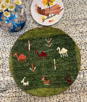 天织中东进口纯手工羊毛波斯民族圆形Shiraz地毯坐垫