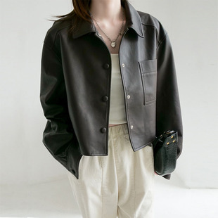 新潮机车女友皮衣春秋外套女帅气街头风韩版 PU皮夹克 宽松黑色短款